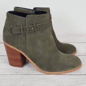 Sole Society Lyriq Khaki Green Suede Stacked Heel Bootie